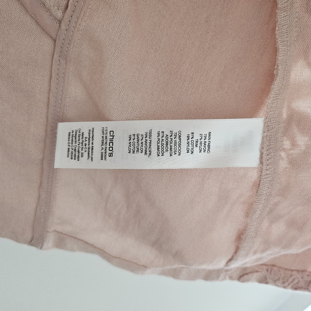 Blush Pink Open-Front Lace Detail Cardigan Blazer Womens Size L (Chicos Size 2) - Picture 6 of 9